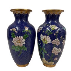 Mid-20th Century Vintage Chinese Hand Made Cloisonne Vases - Pair