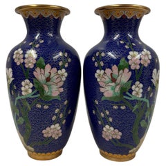Mid-20th Century Vintage Chinese Hand Made Cloisonne Vases - Pair