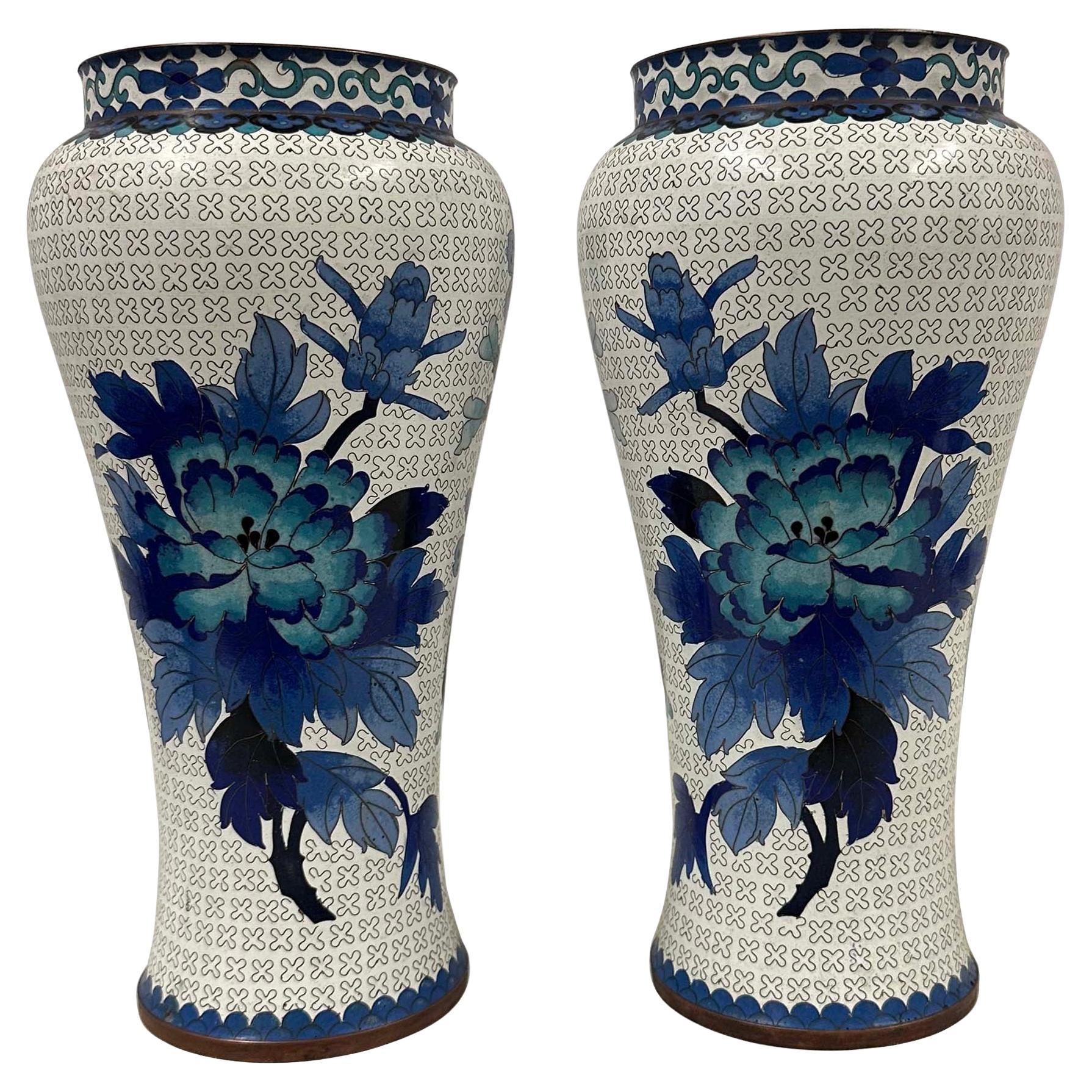 Mid-20th Century Vintage Chinese Handcrafted Cloisonne Vases - Pair