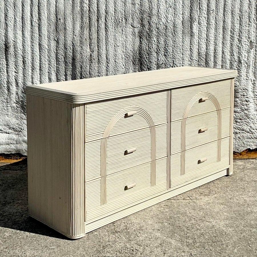 Mid 20th Century Vintage Coastal Arched Pencil Reed Dresser For Sale 1