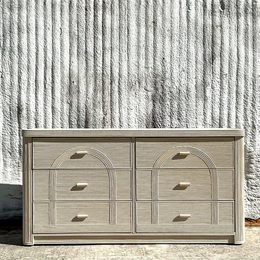 Mid 20th Century Vintage Coastal Arched Pencil Reed Dresser For Sale 2