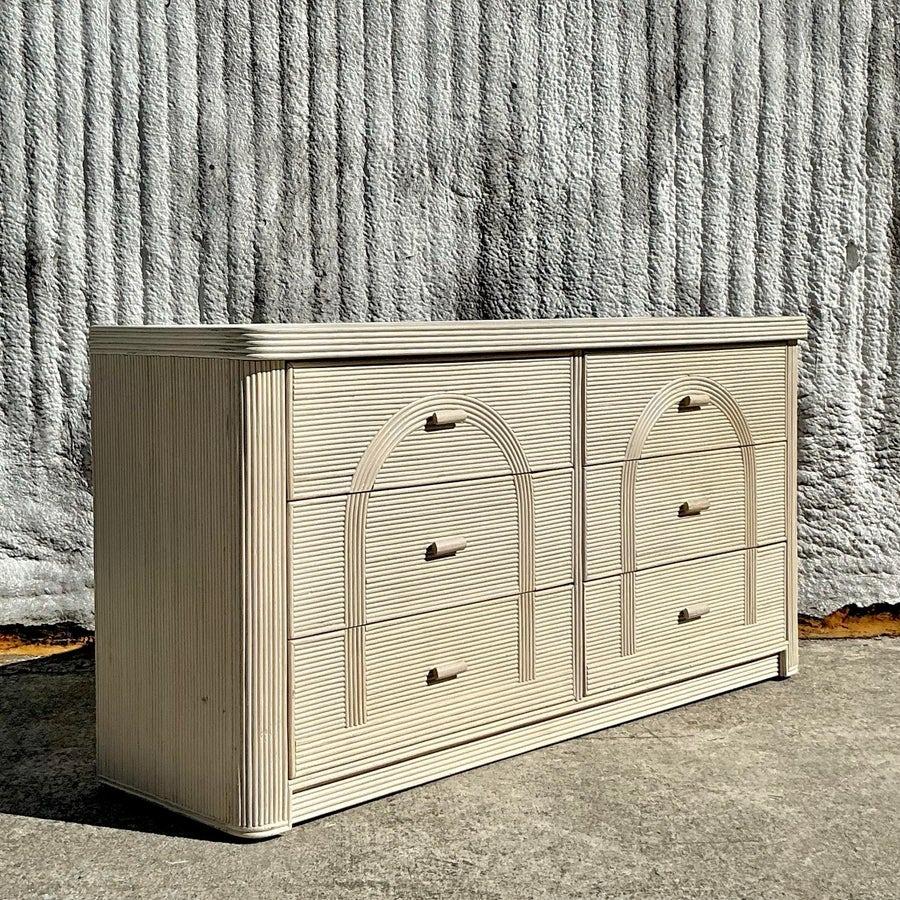 Mid 20th Century Vintage Coastal Arched Pencil Reed Dresser For Sale 3