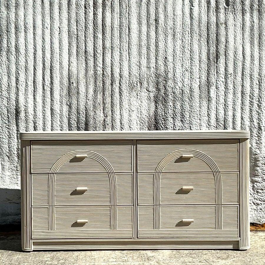 Mid 20th Century Vintage Coastal Arched Pencil Reed Dresser For Sale 4