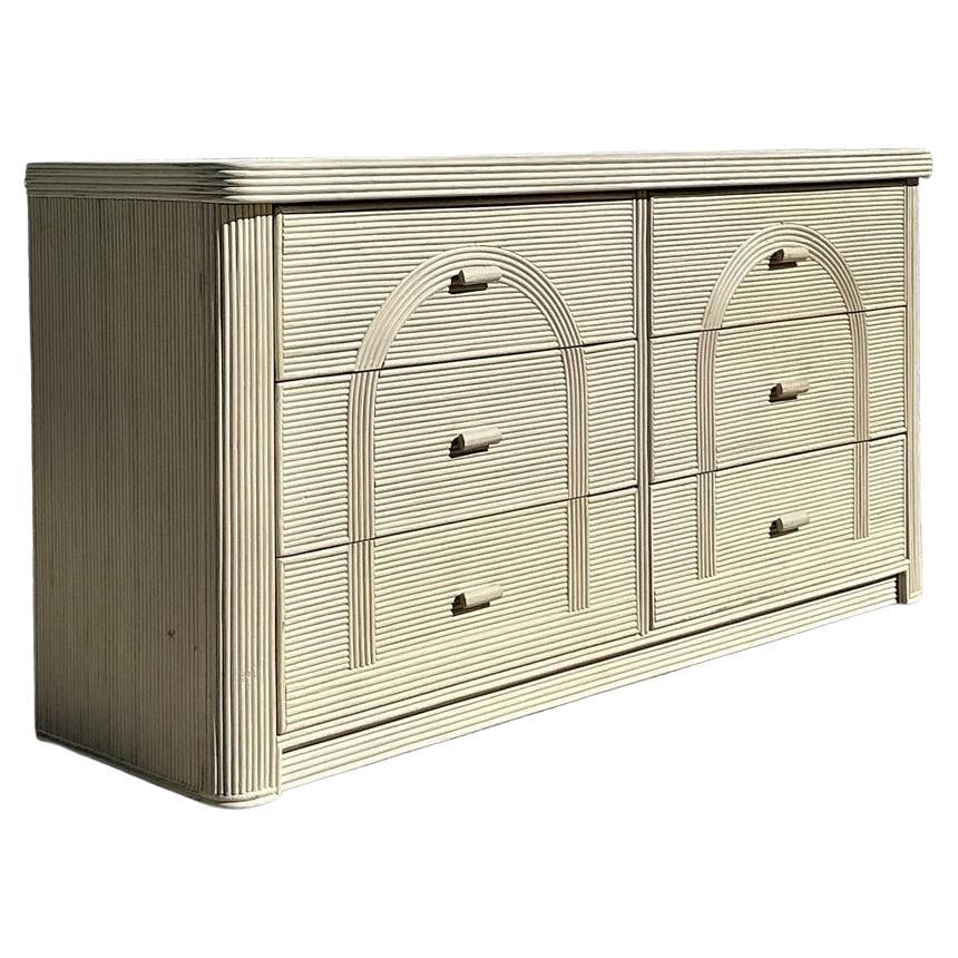 Mid 20th Century Vintage Coastal Arched Pencil Reed Dresser