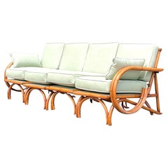 Mid 20th Century Vintage Coastal Bent Rattan Four Seat Sofa