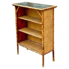 Mid 20th Century Vintage Coastal Burnt Bamboo and Woven Rattan Bookshelf