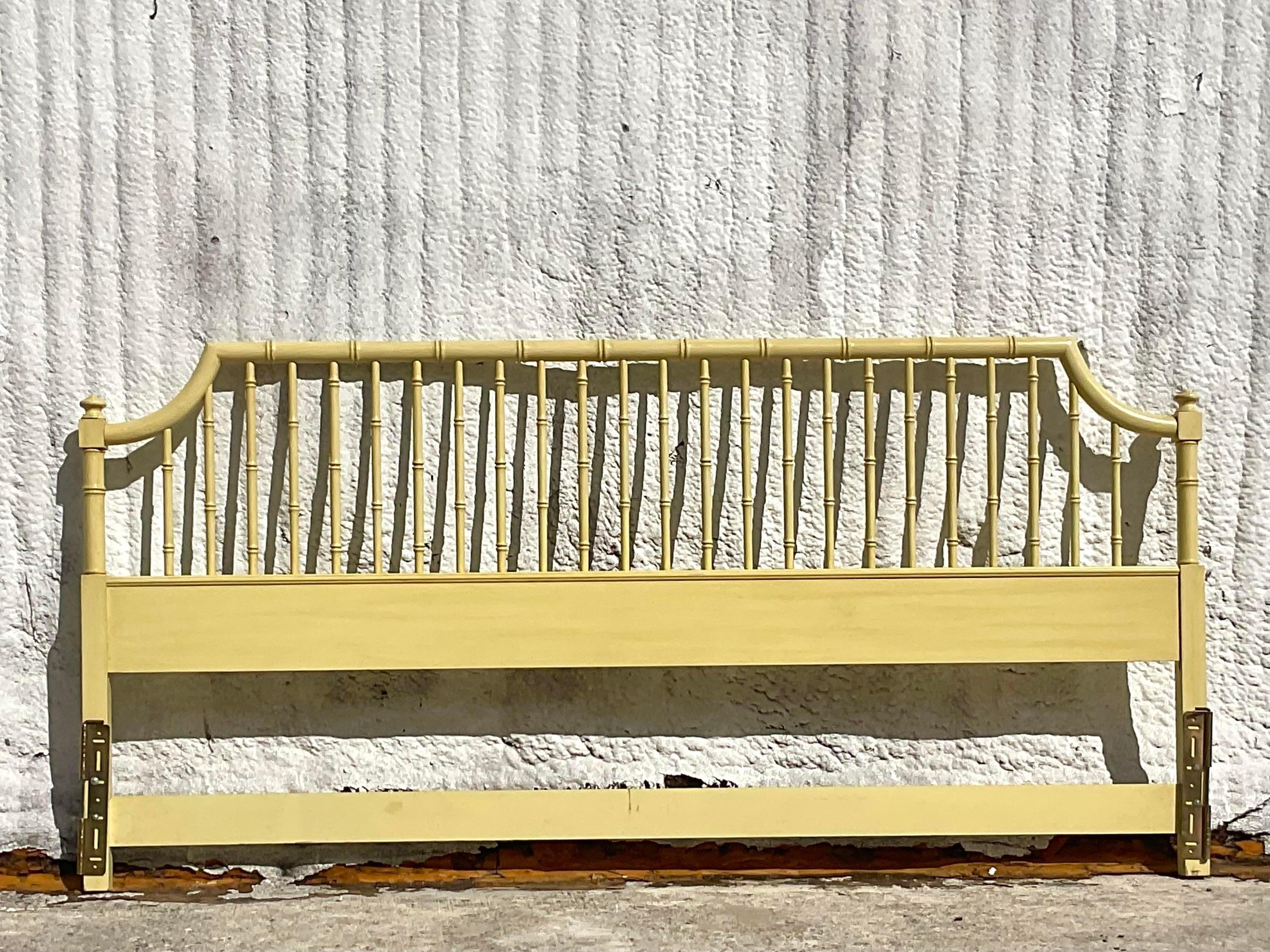 Mid 20th Century Vintage Coastal Carved Bamboo King Headboard In Good Condition For Sale In west palm beach, FL