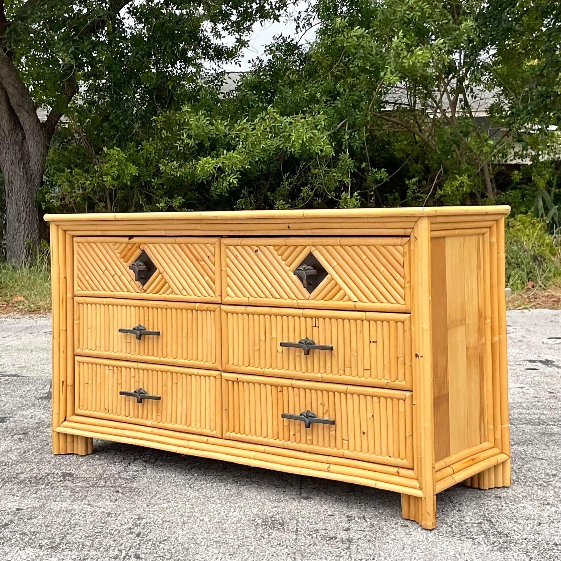 Mid 20th Century Vintage Coastal Diamond Rattan Palm Dresser For Sale ...