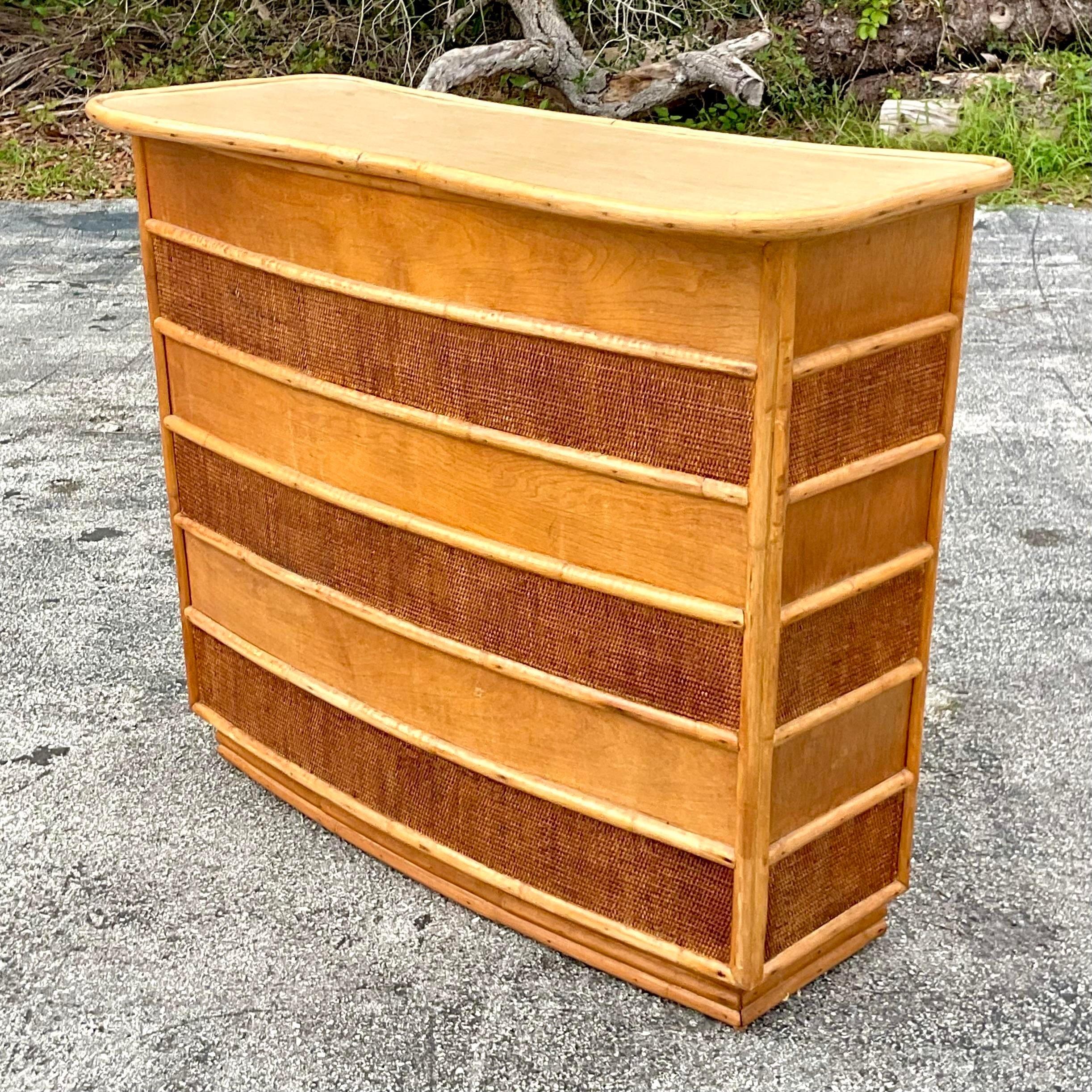 Mid 20th Century Vintage Coastal Grasscloth Band Dry Bar For Sale 1