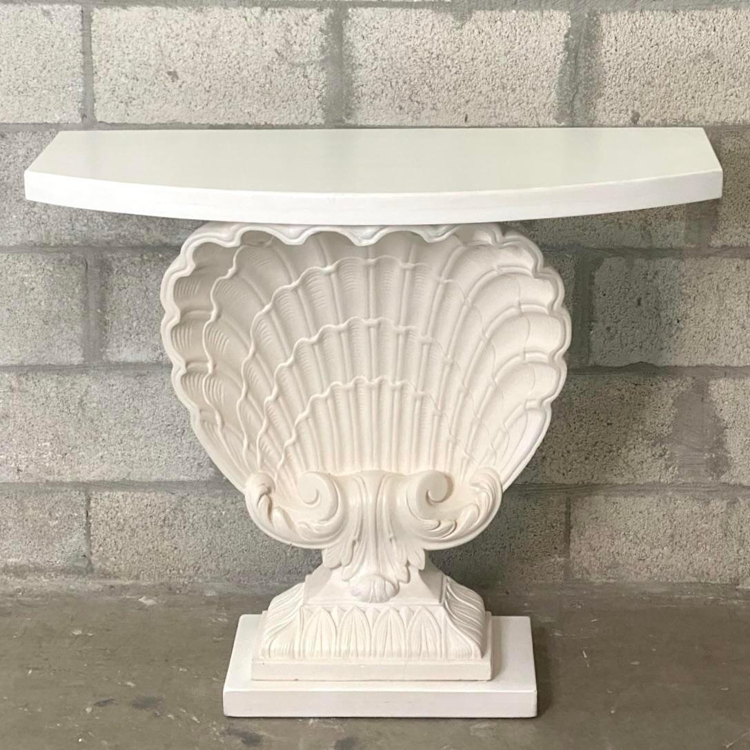 Mid 20th Century Vintage Coastal Grosfeld House Plaster Clamshell Console Table In Good Condition In west palm beach, FL