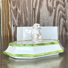 Mid 20th Century Vintage Coastal Italian Glazed Ceramic Monkey Box
