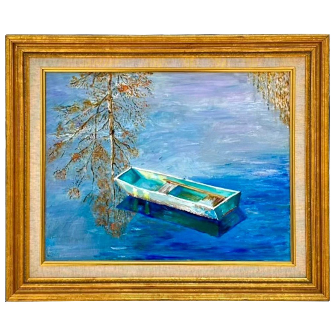 Peinture à l'huile originale d'un voilier du milieu du 20e siècle, encadrée