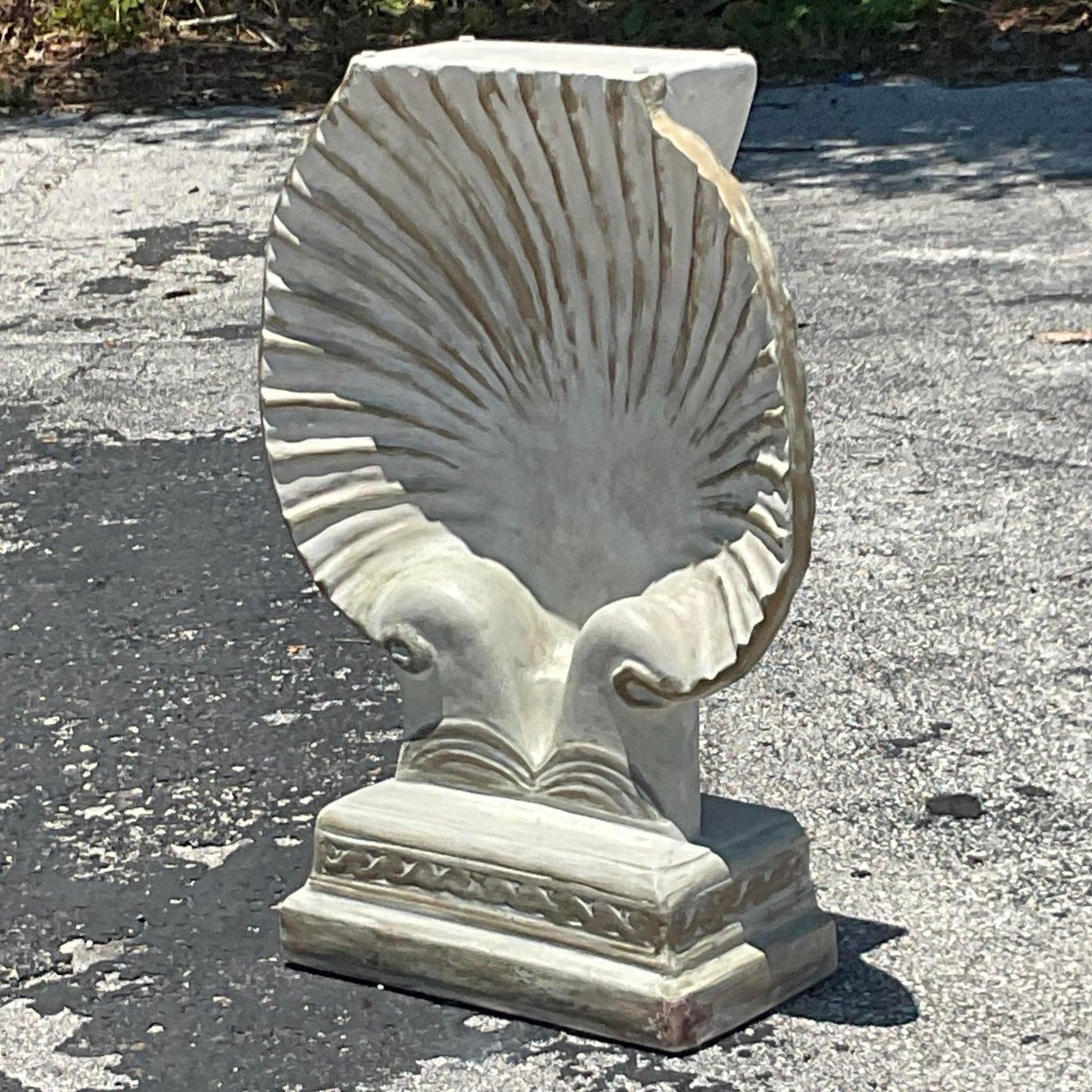 Mid 20th Century Vintage Coastal Plaster Clam Shell Console Table Pedestal In Good Condition In west palm beach, FL