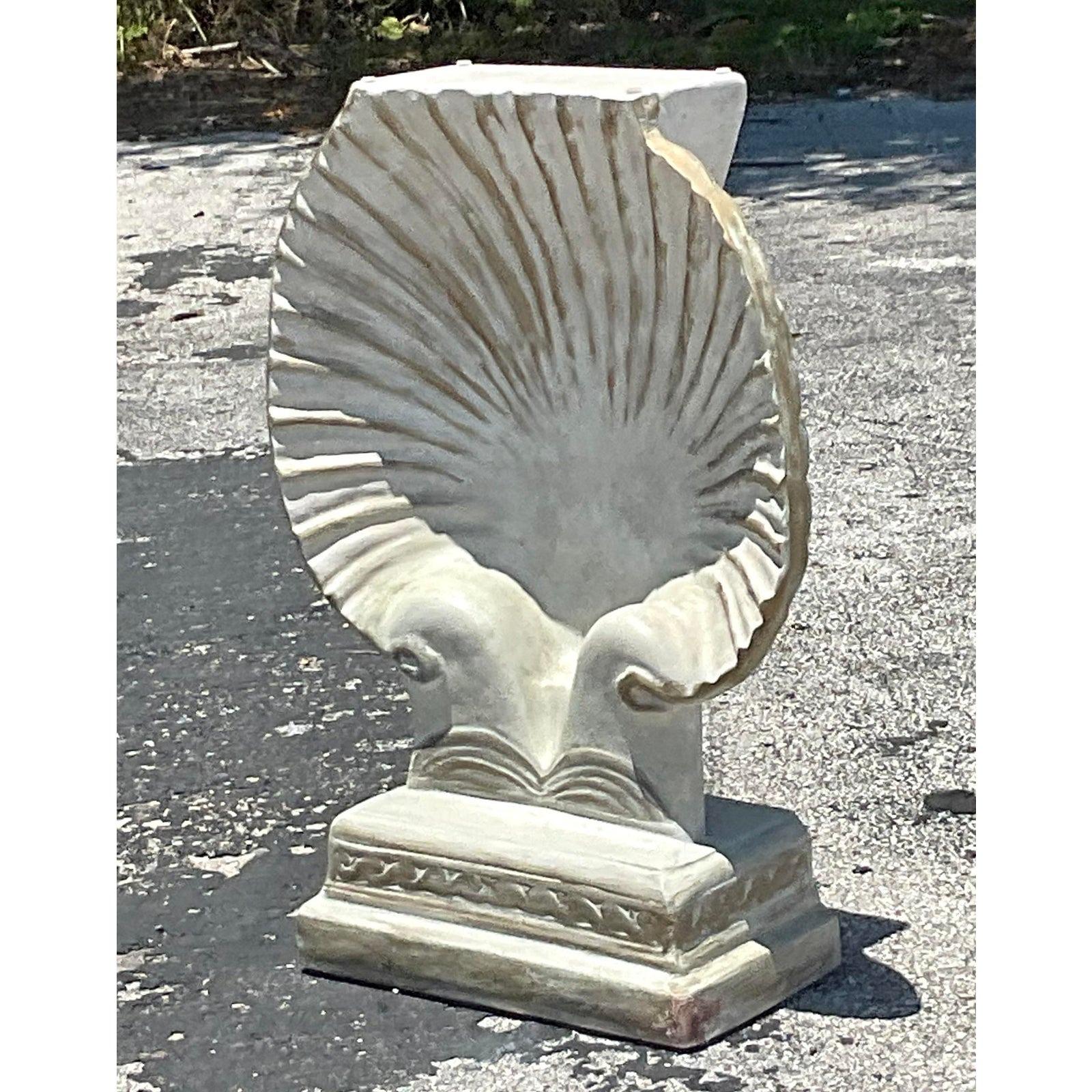 Mid 20th Century Vintage Coastal Plaster Clam Shell Console Table Pedestal 1