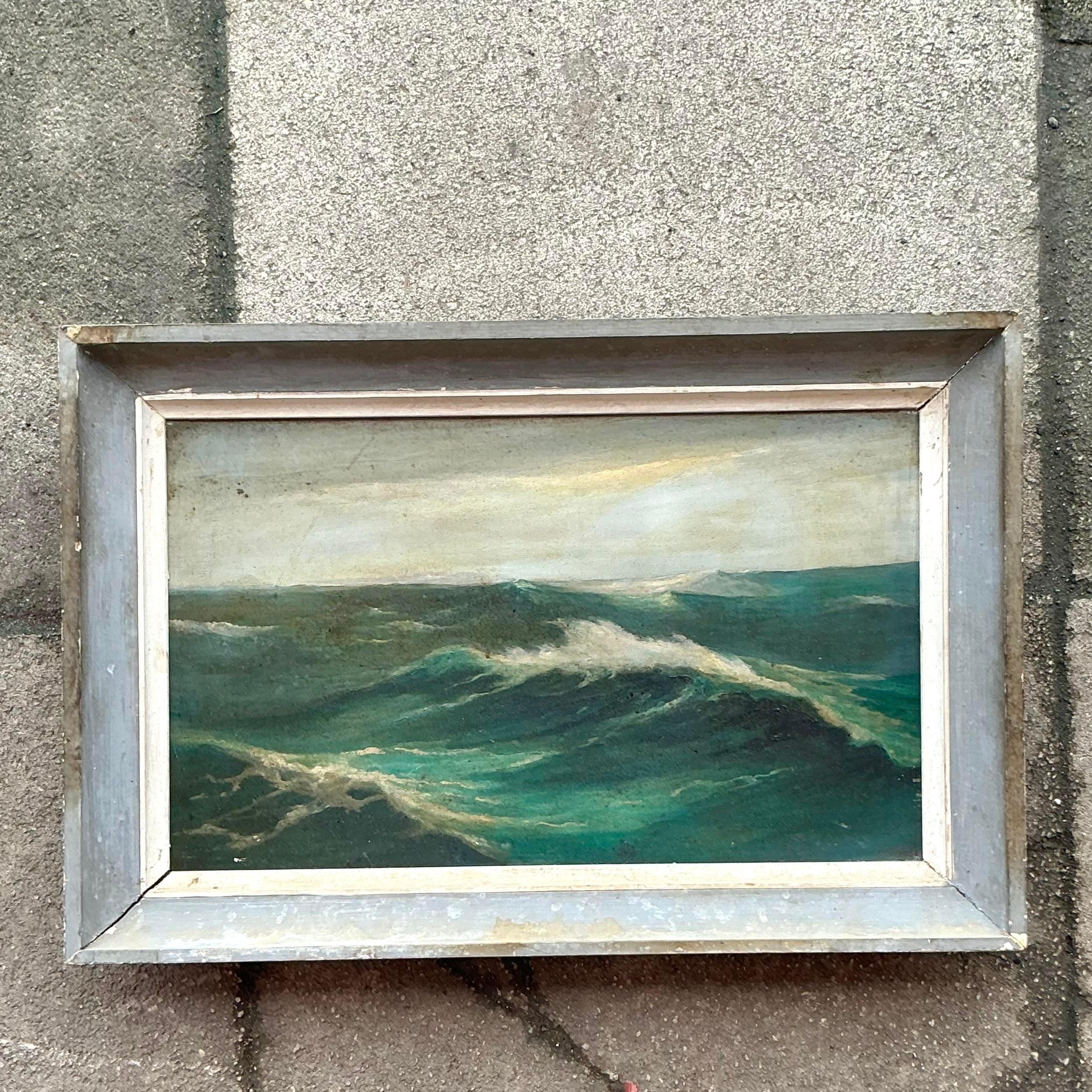 Quadro ad olio originale con paesaggio marino, incorniciato, della metà del XX secolo. In condizioni buone a west palm beach, FL