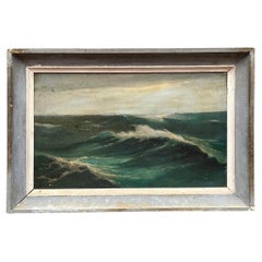 Quadro ad olio originale con paesaggio marino, incorniciato, della metà del XX secolo.