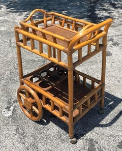 Mid 20th Century Vintage Coastal Rattan Bar Cart