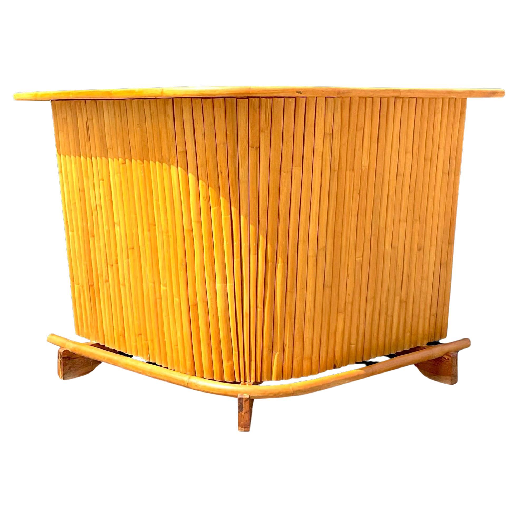 Mid 20th Century Vintage Coastal Rattan Boomerang Tiki Bar For Sale