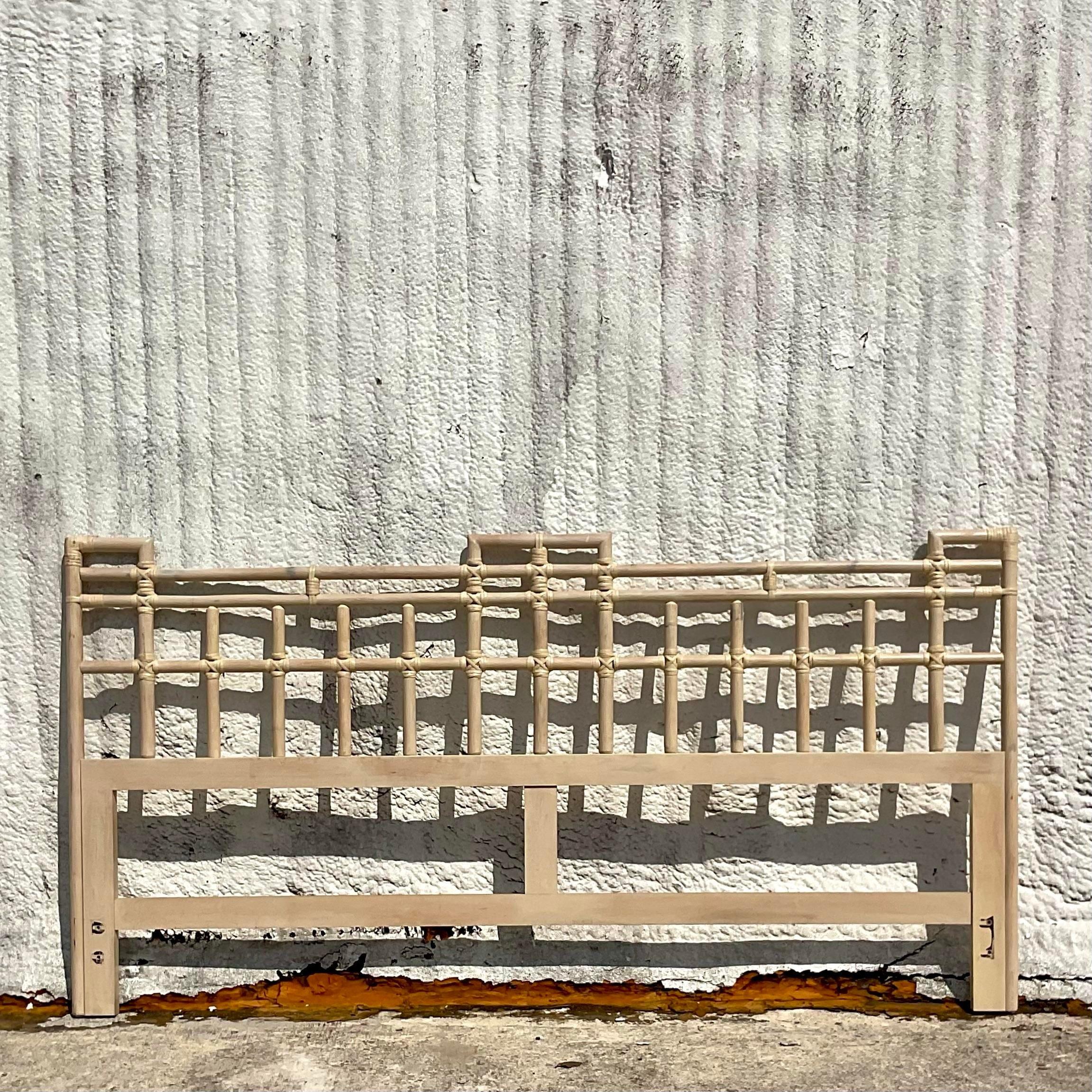 Embrace coastal living with this Vintage Coastal Rattan King Headboard. Crafted with American flair and coastal charm, its rattan design brings a touch of relaxation and seaside vibes to your bedroom, making it the perfect centerpiece for your