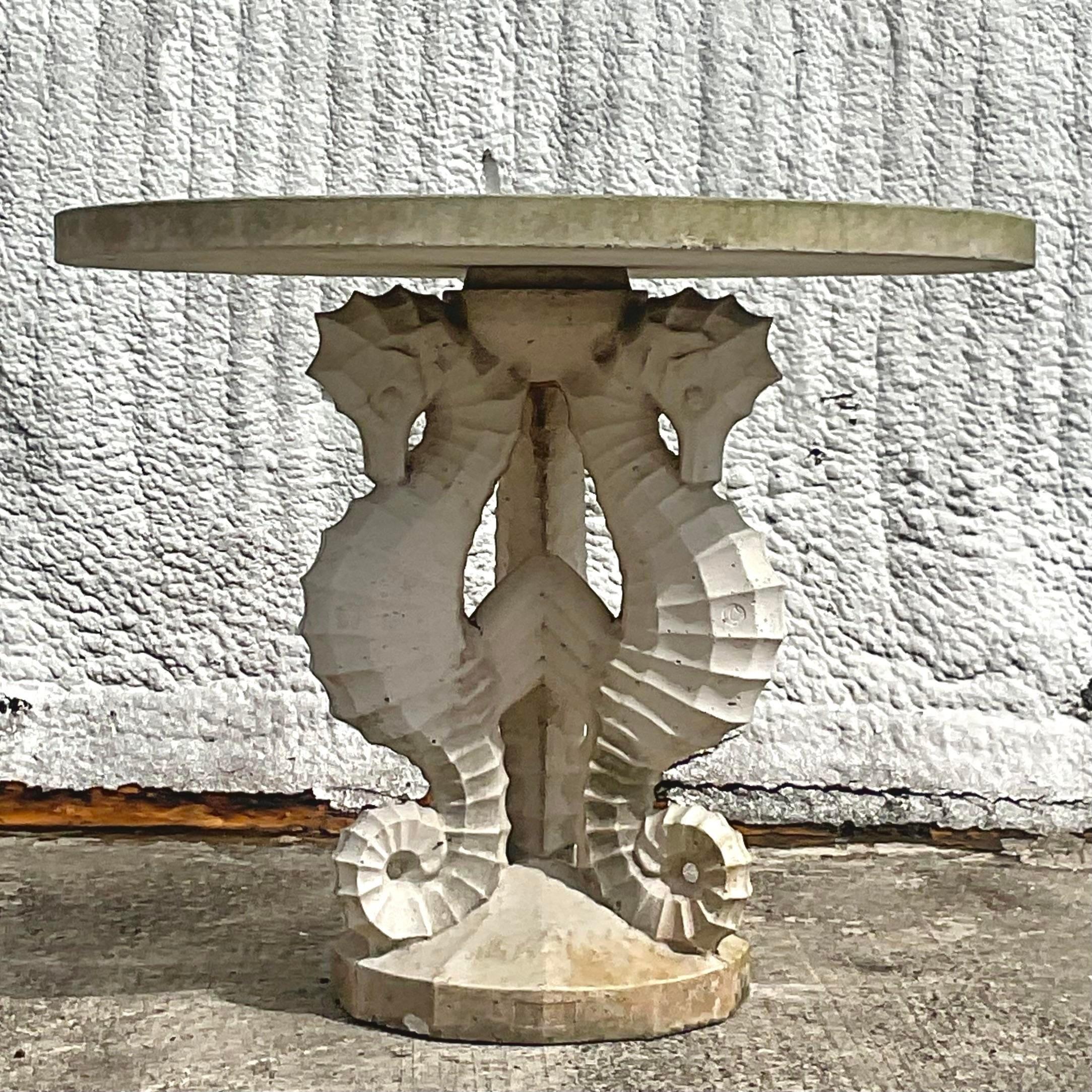 Concrete Mid 20th Century Vintage Coastal Seahorse Center Table For Sale