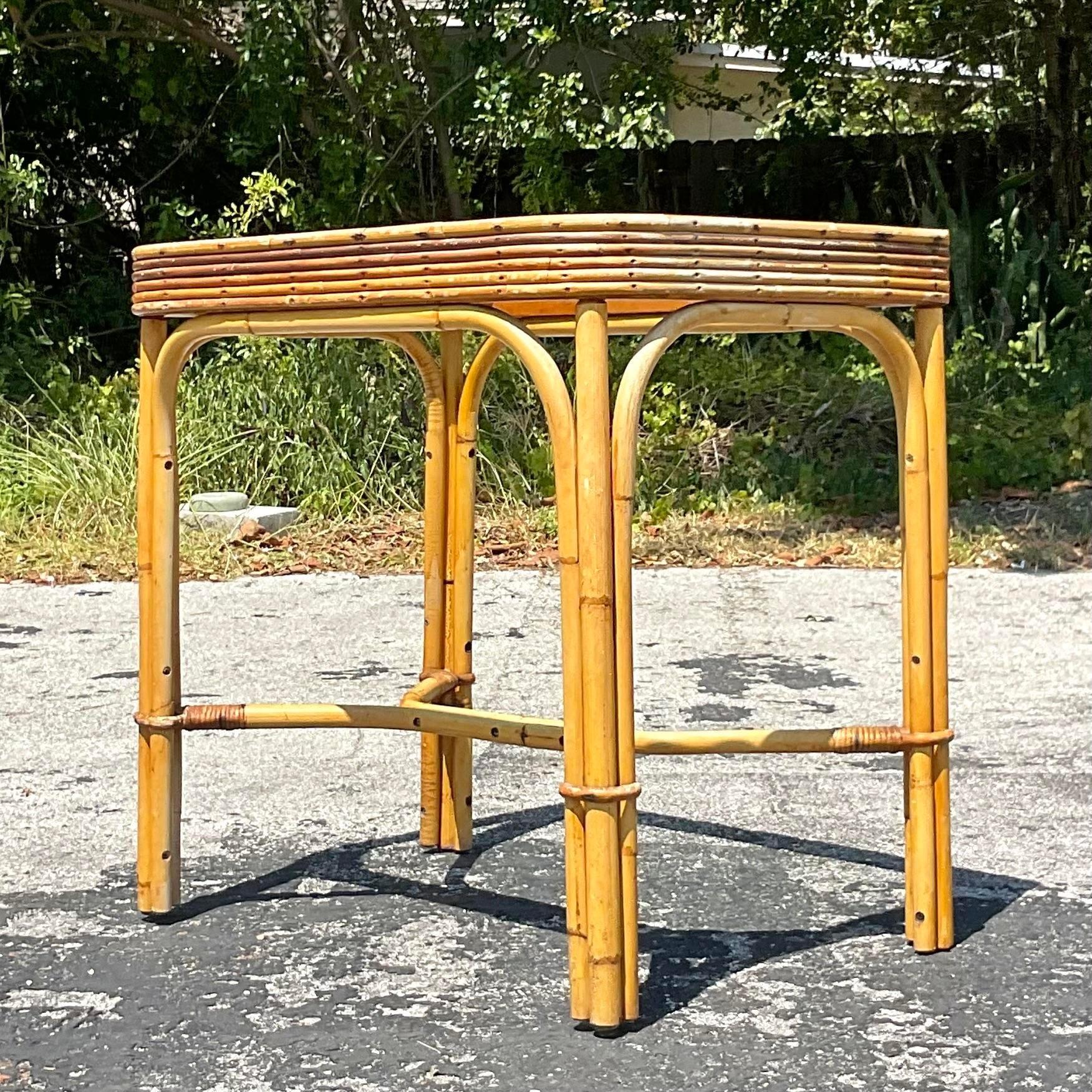 Mid 20th Century Vintage Coastal Stacked Rattan Console Table For Sale 2