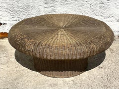 Mid 20th Century Vintage Coastal Woven Rattan Mushroom Coffee Table