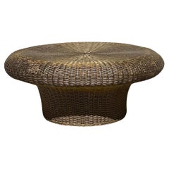 Mid 20th Century Vintage Coastal Woven Rattan Mushroom Coffee Table