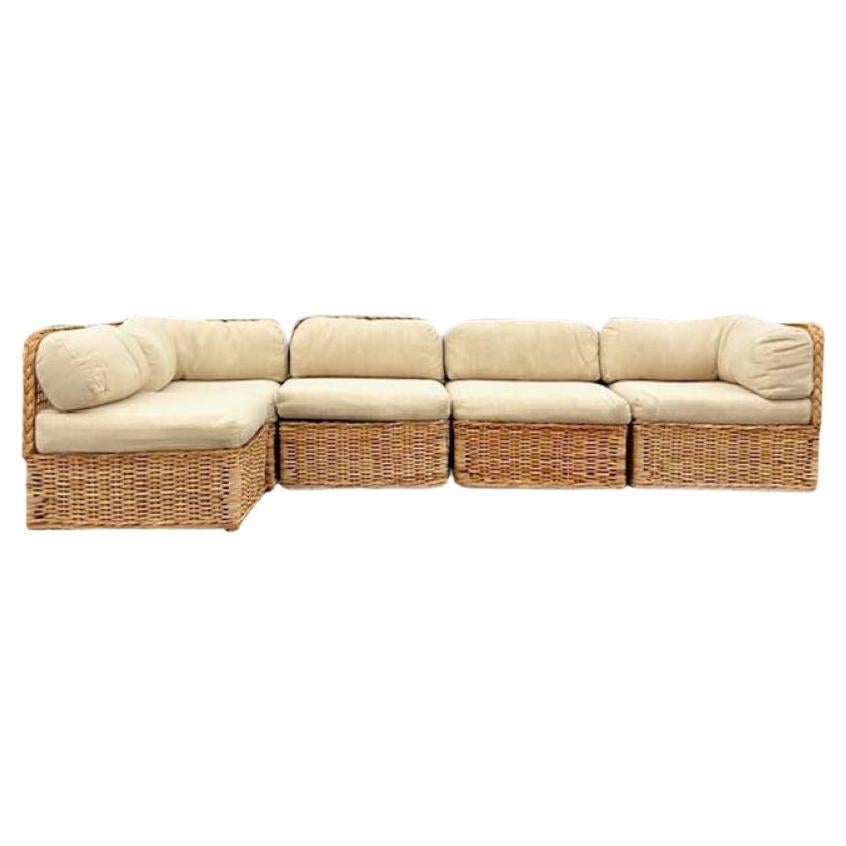 Mid 20th Century Vintage Coastal Woven Rattan Sectional For Sale