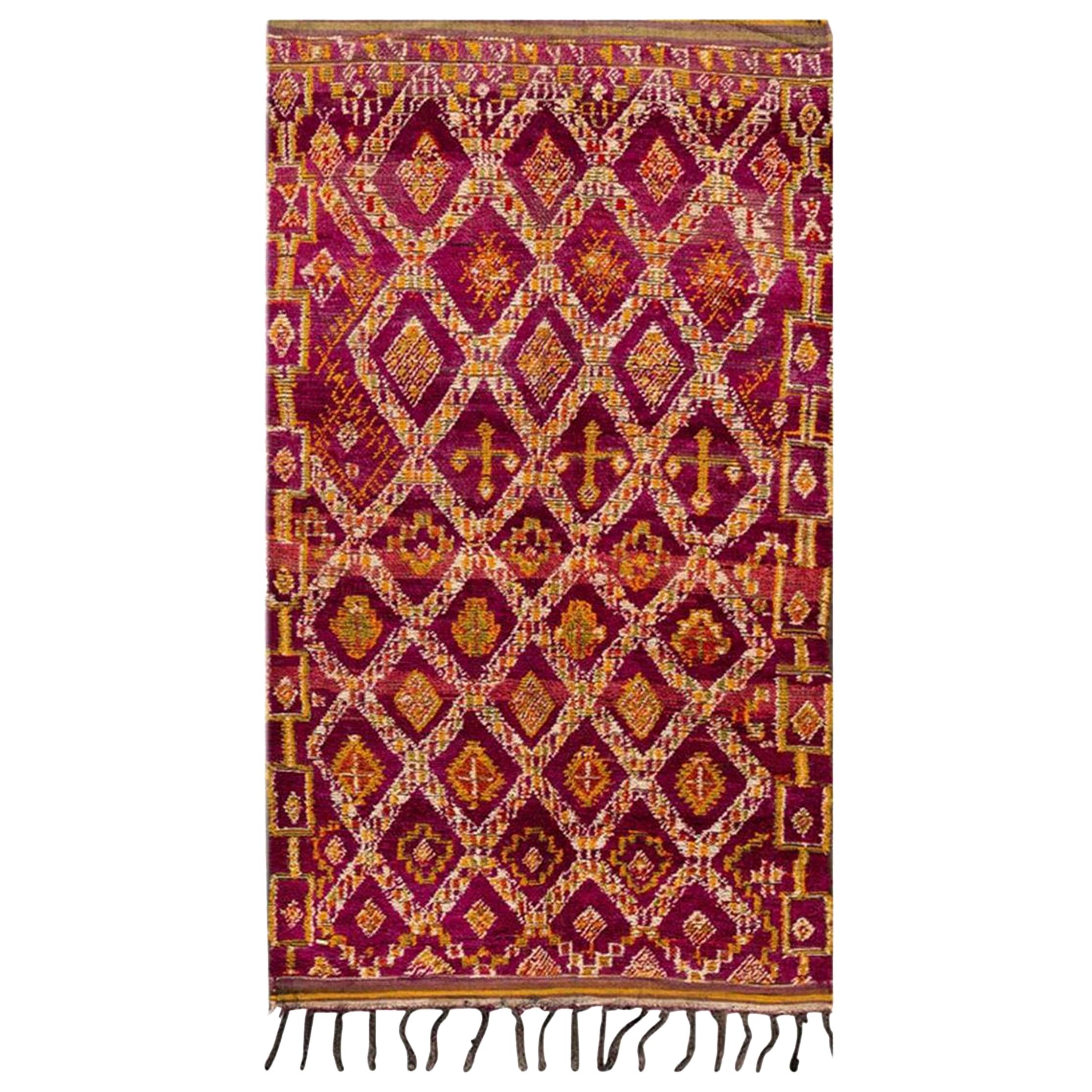 Moroccan Bordeaux Pink Large Wool Rug, Late 20th Century For Sale at