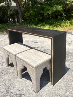 Mid 20th Century Vintage Contemporary Custom Brass Inlay Console Table