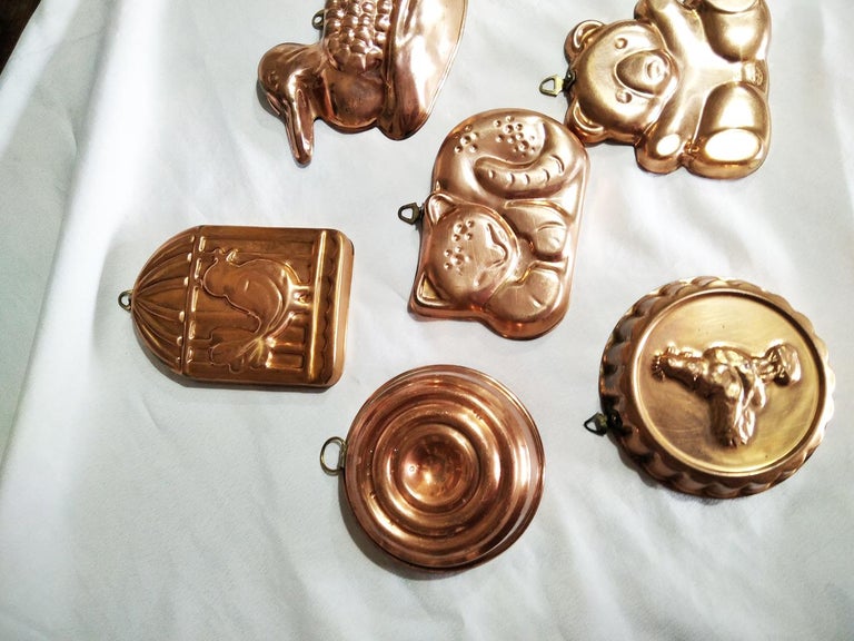 Mid-20th Century Vintage Copper Molds, Lot of Six 8