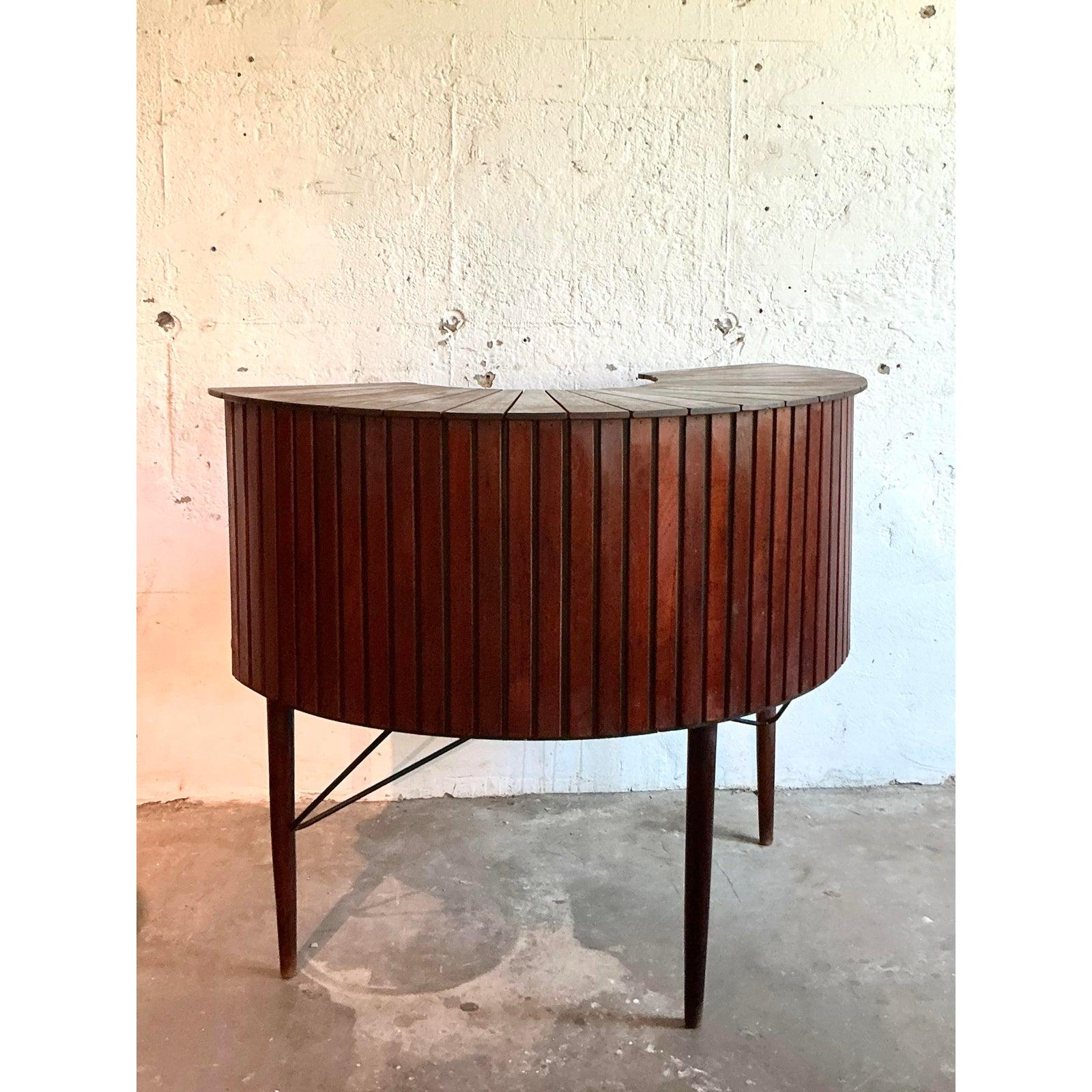 American Mid 20th Century Vintage Demi Lune Plank Dry Bar For Sale