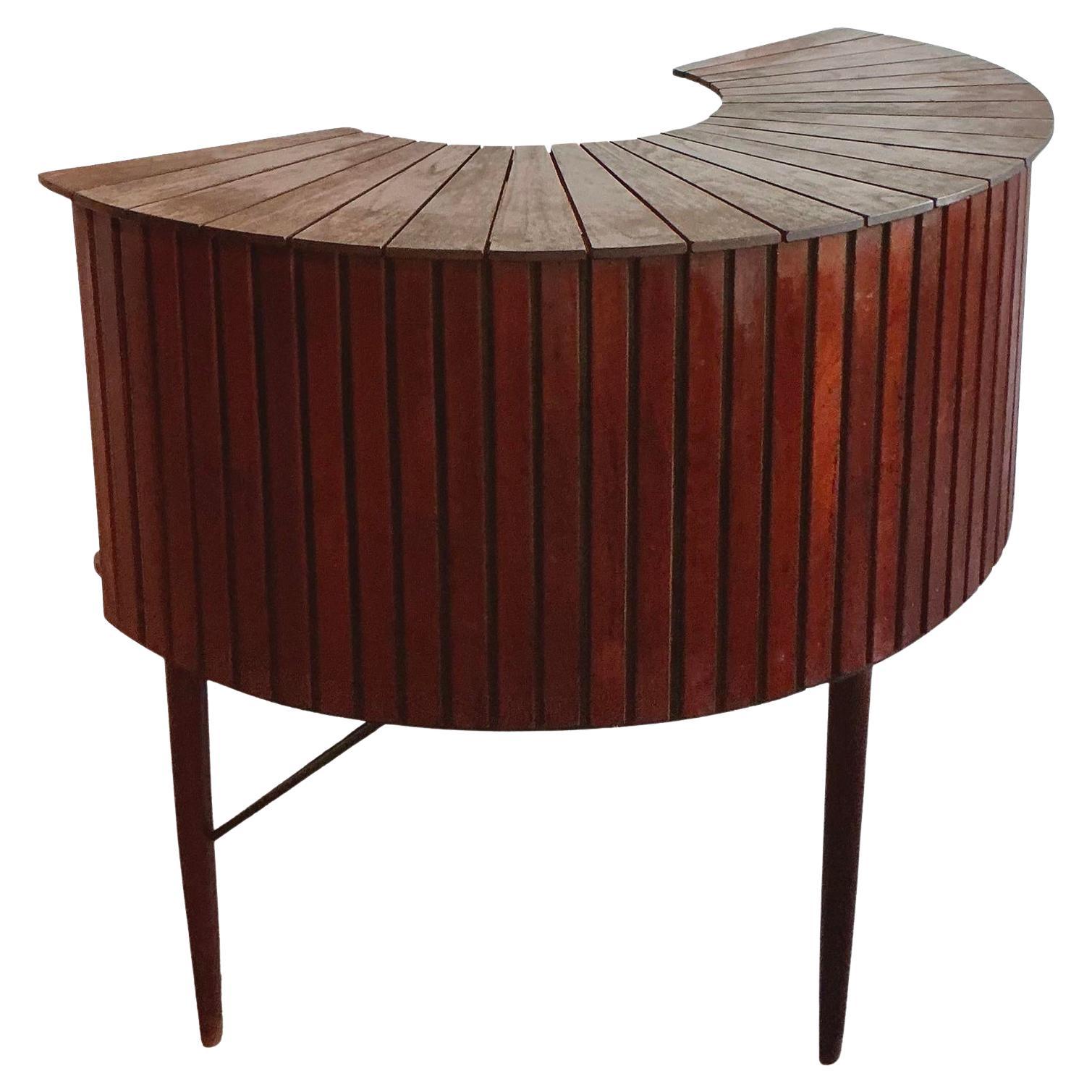 Mid 20th Century Vintage Demi Lune Plank Dry Bar For Sale