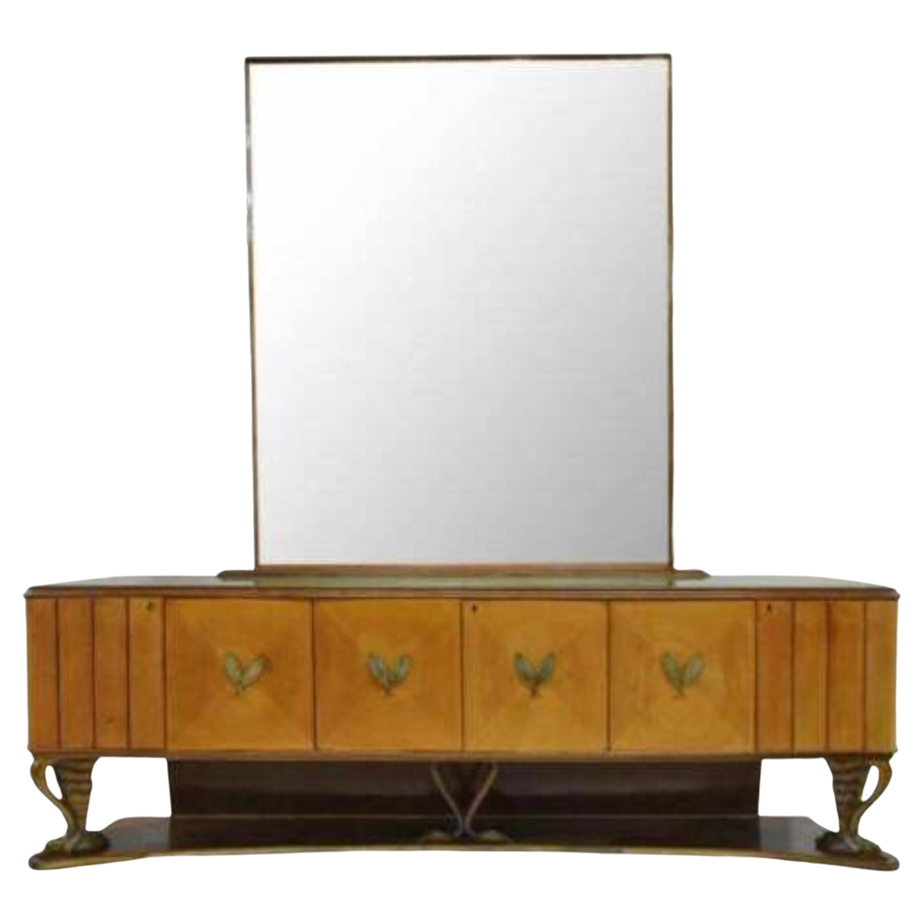 Mid 20th Century, Vintage, Dining, Massive with Mirror Italian  Modern Sideboard For Sale