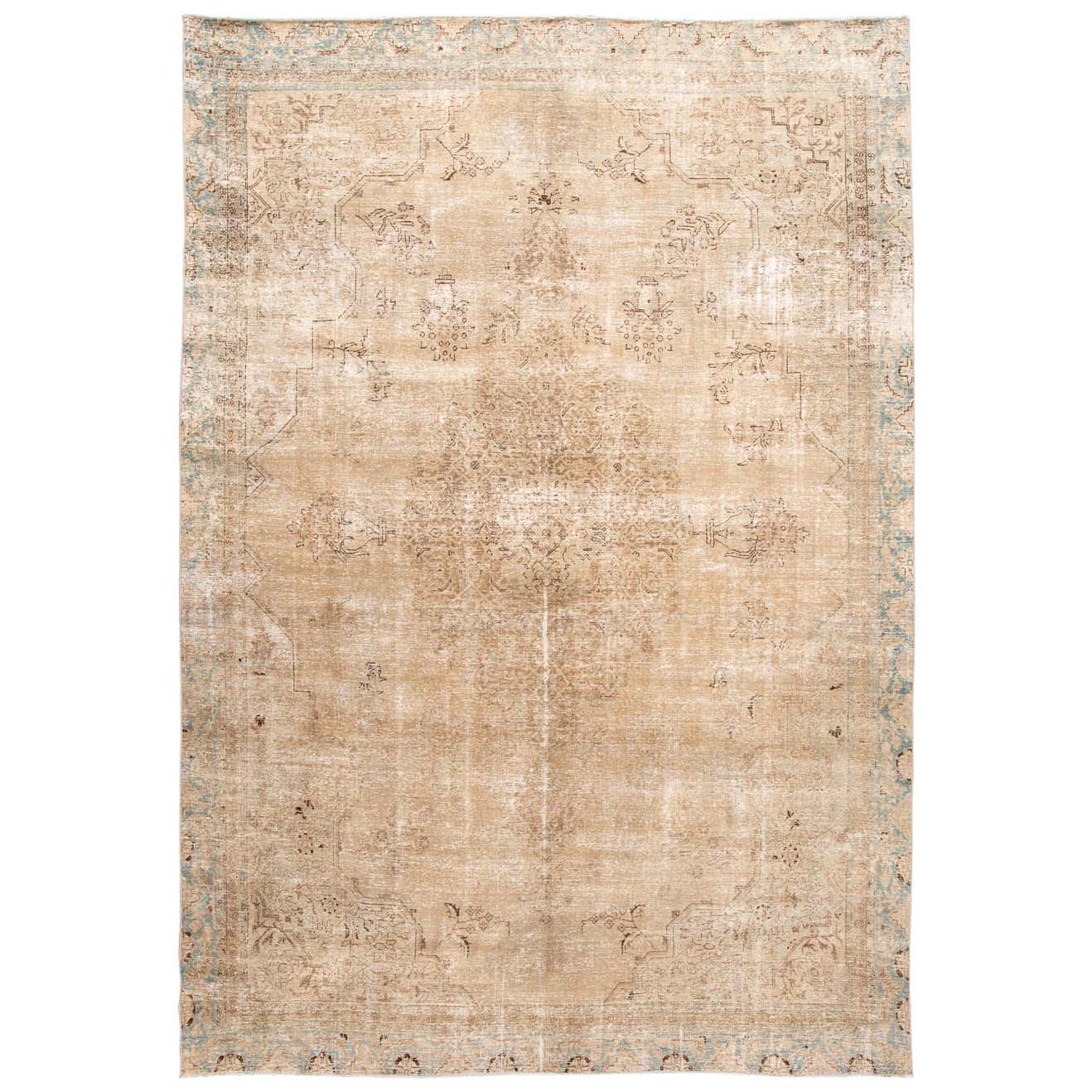 Mid-20th Century Vintage Distressed Tabriz Wool Rug For Sale at 1stDibs