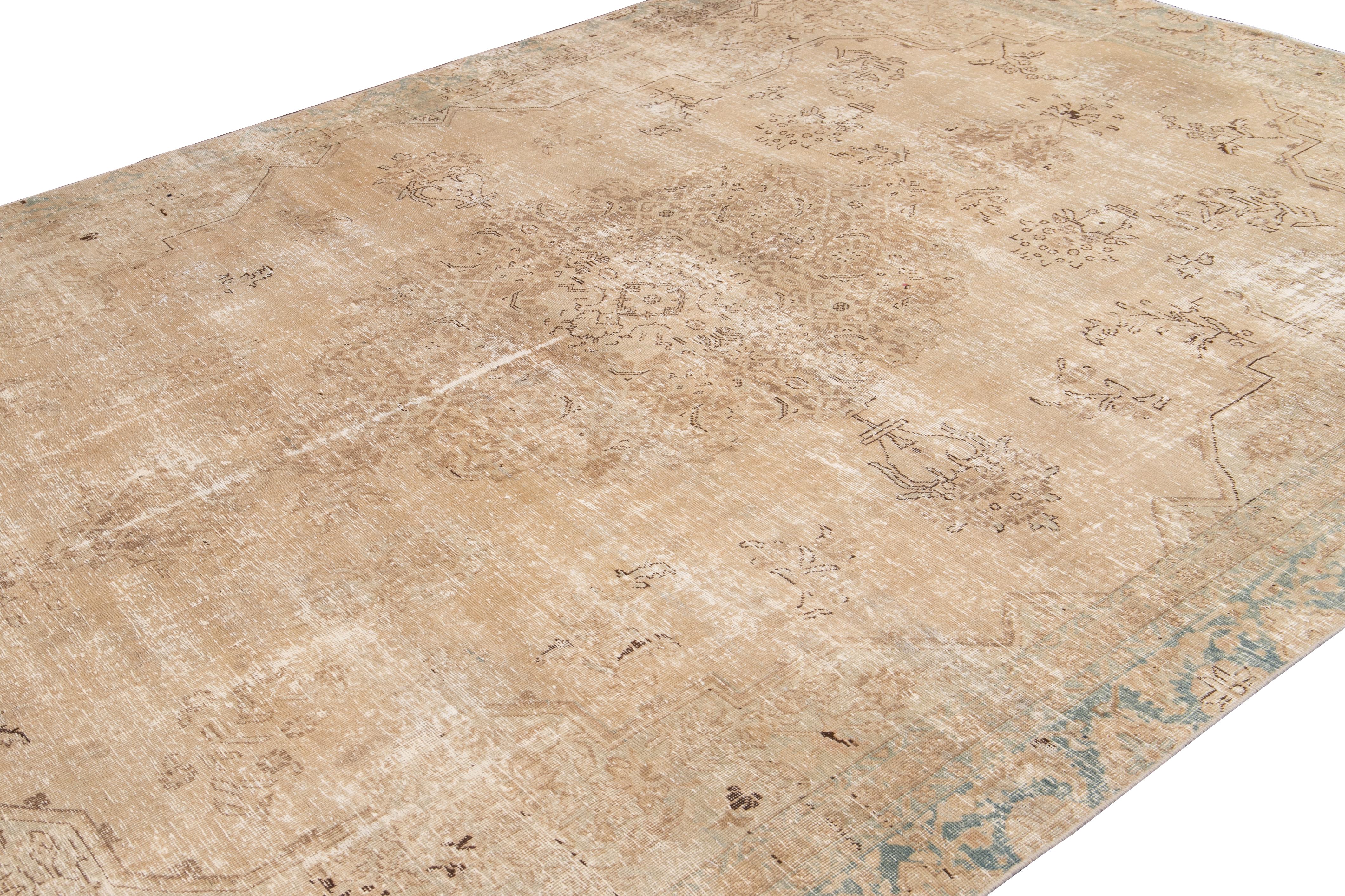 Mid-20th Century Vintage Distressed Tabriz Wool Rug In Fair Condition For Sale In Norwalk, CT