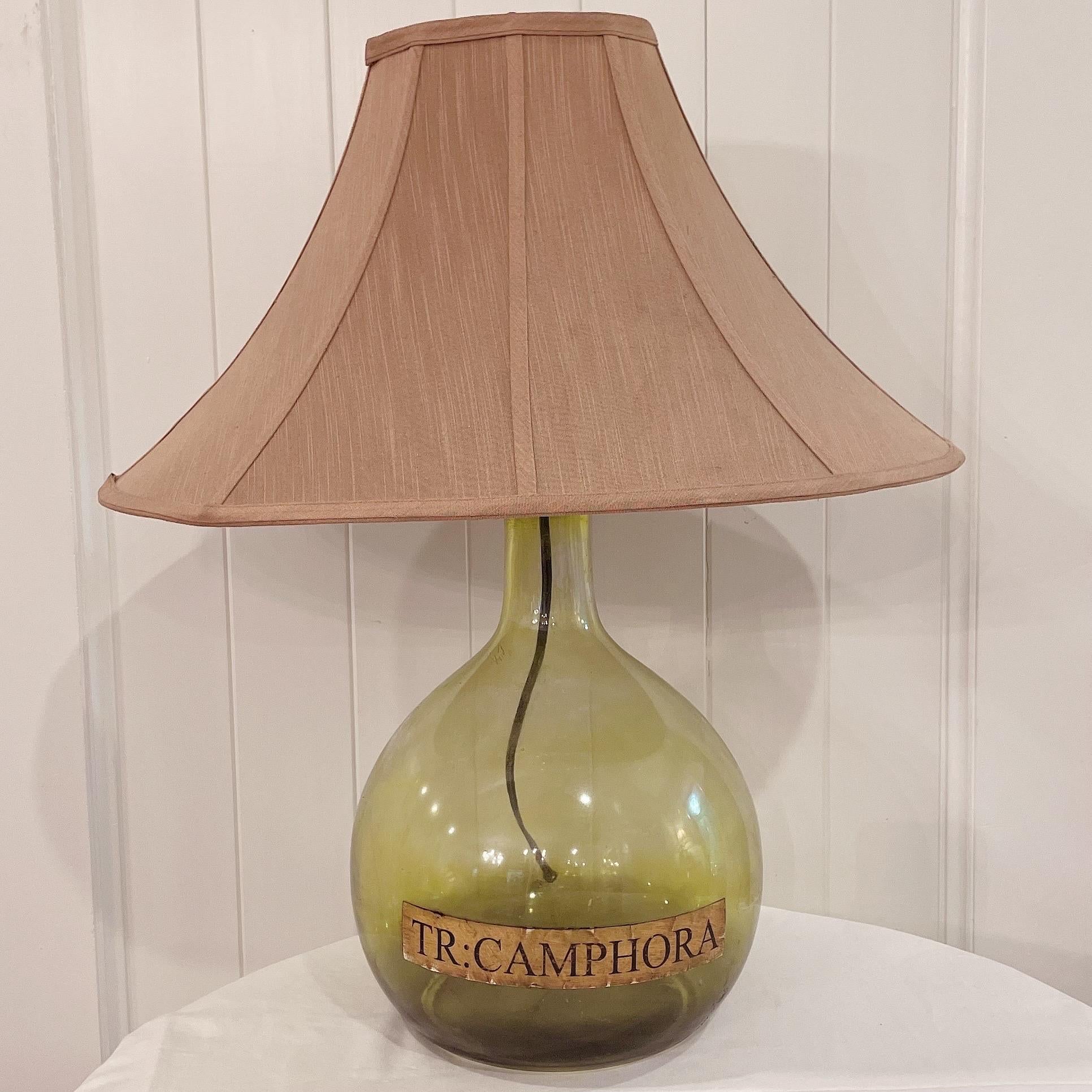 Mid 20th Century Vintage European Carboy Green Glass Bottle Demijohn Lamp  For Sale 3