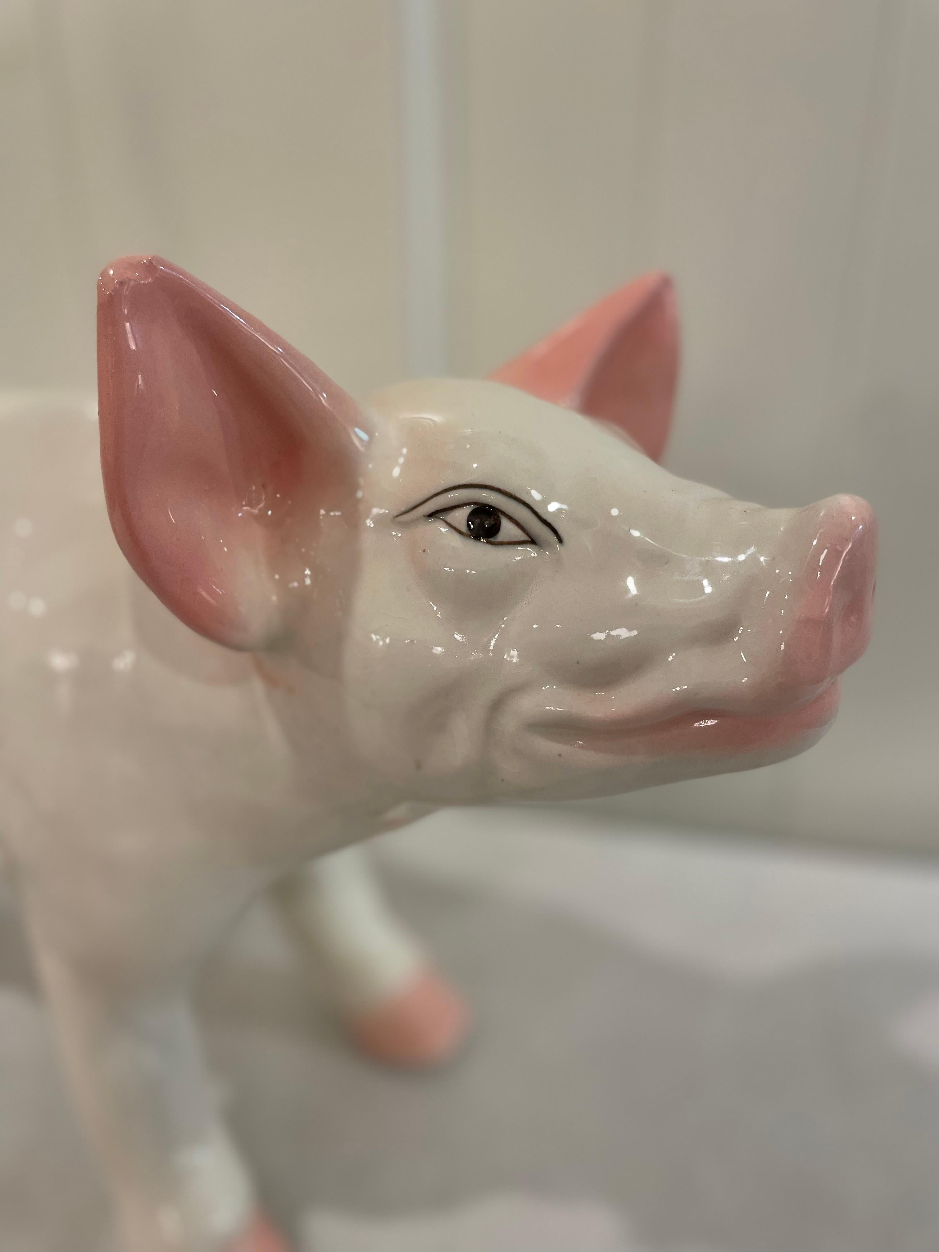 Mid 20th Century Vintage French Butcher Style Pig Crackle Design Ceramic Sculptu In Good Condition For Sale In Cookeville, TN