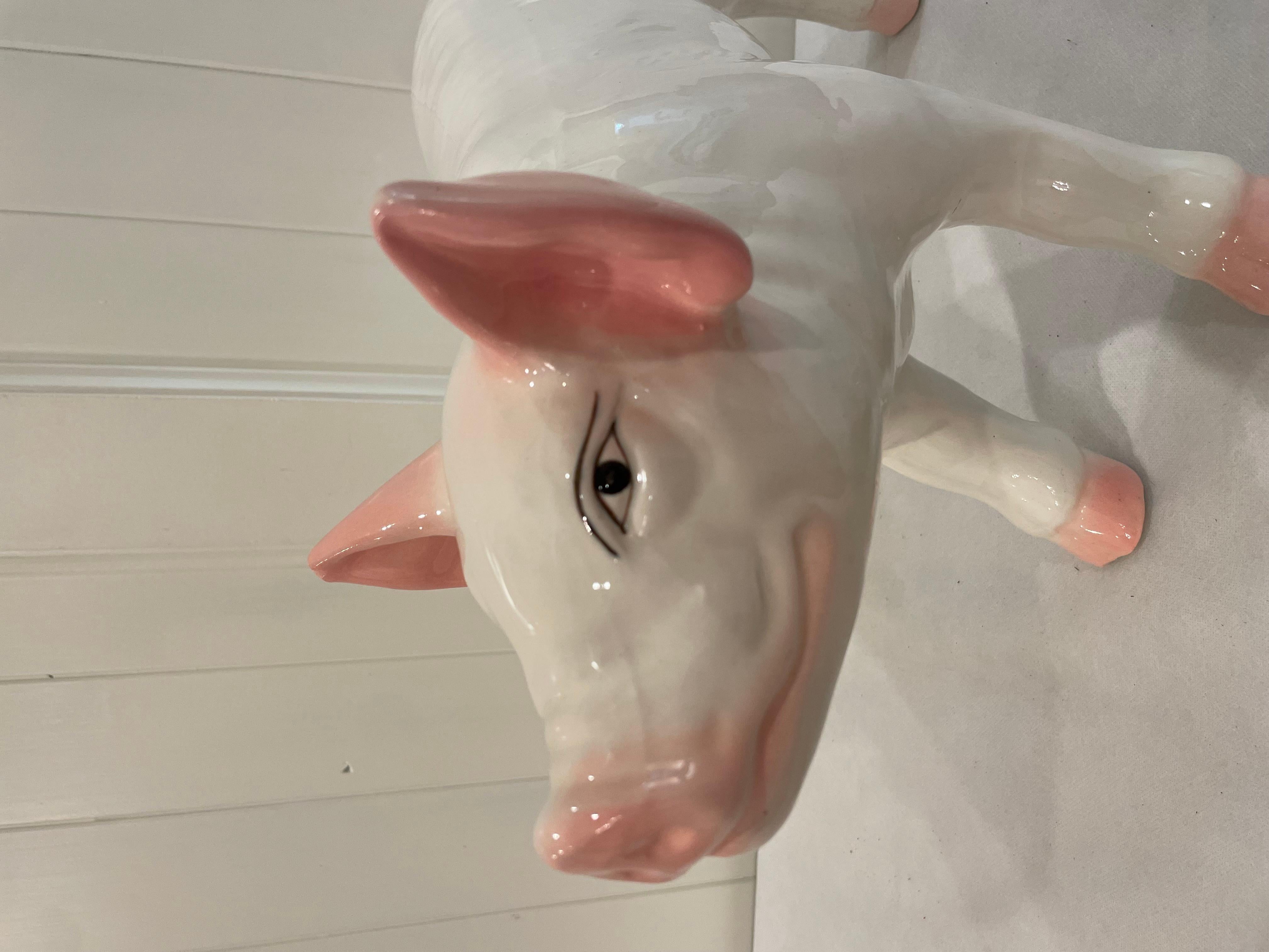 Mid 20th Century Vintage French Butcher Style Pig Crackle Design Ceramic Sculptu For Sale 2
