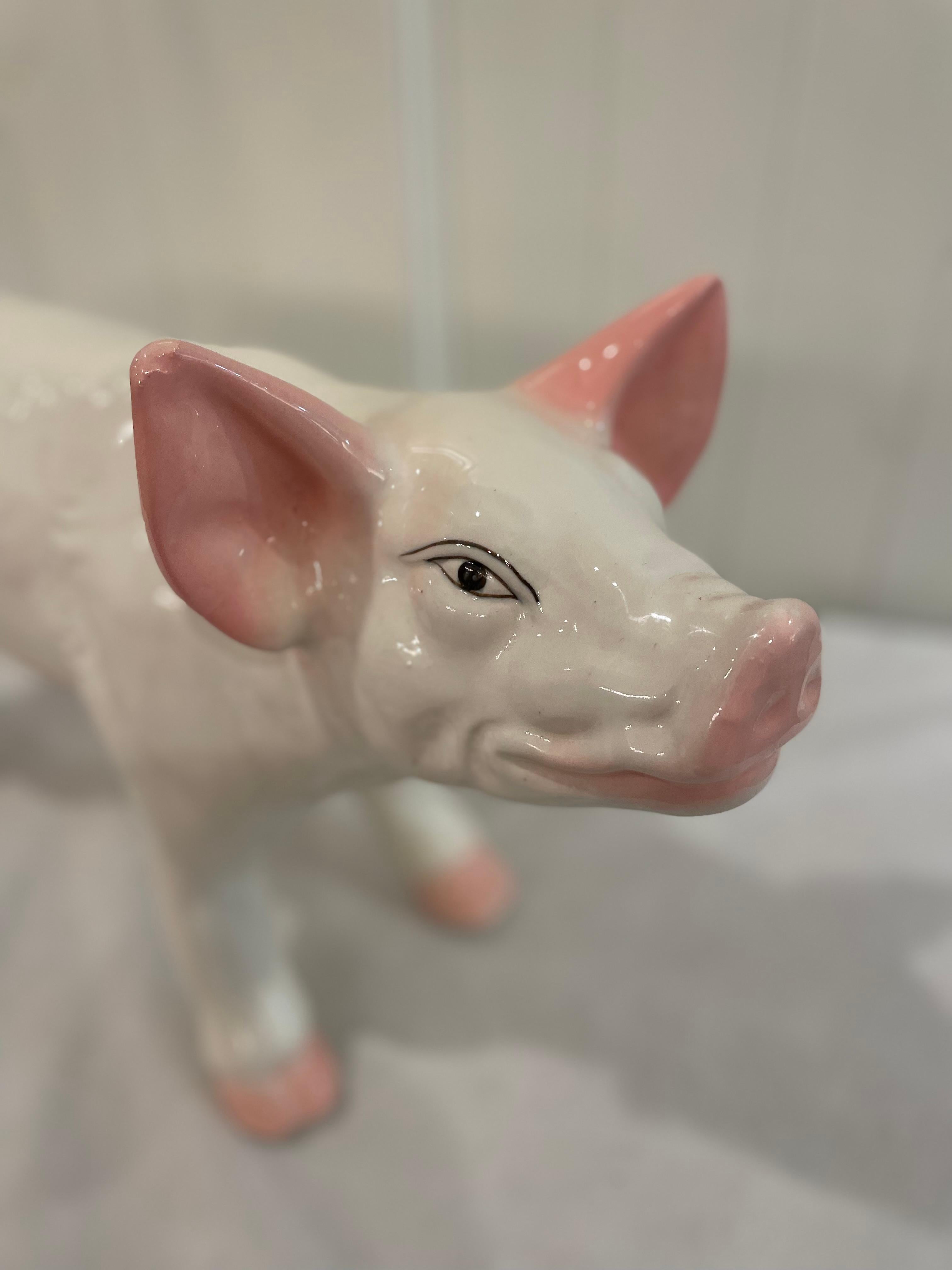 Mid 20th Century Vintage French Butcher Style Pig Crackle Design Ceramic Sculptu For Sale 4
