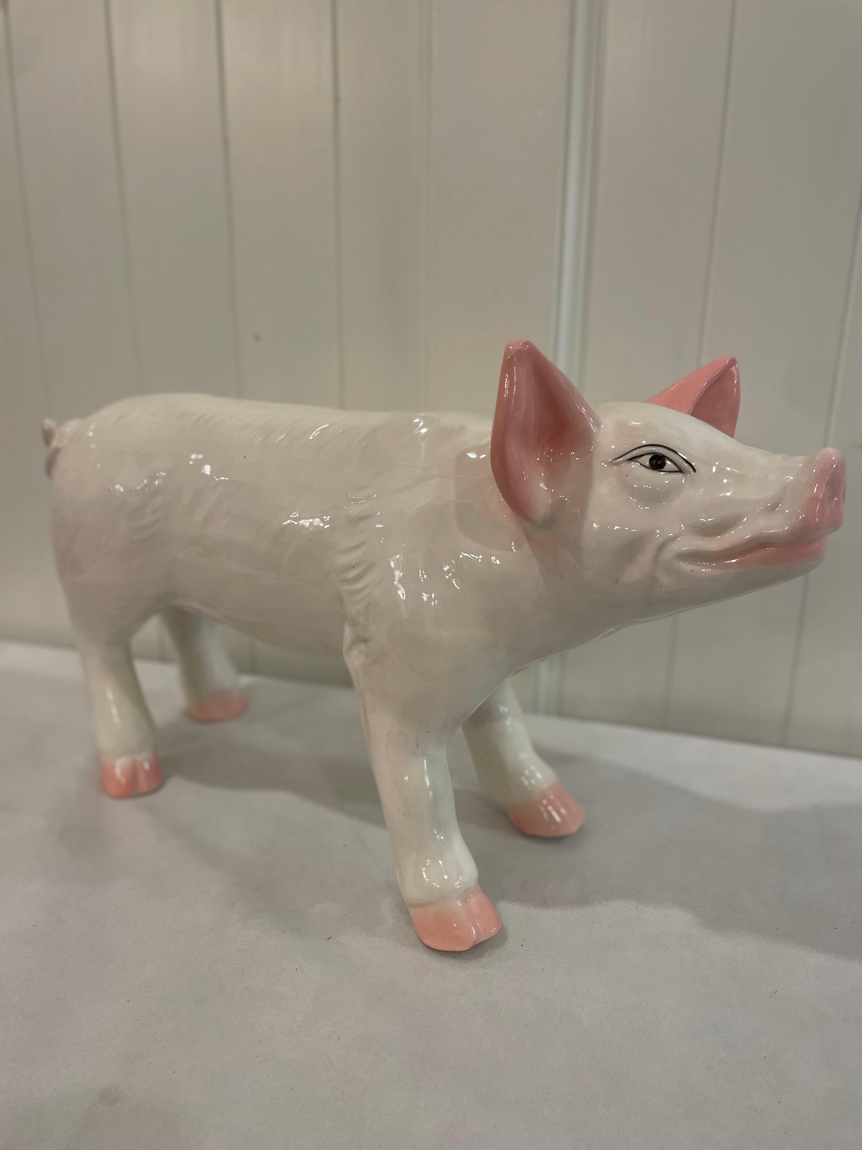 Mid 20th Century Vintage French Butcher Style Pig Crackle Design Ceramic Sculptu For Sale 6