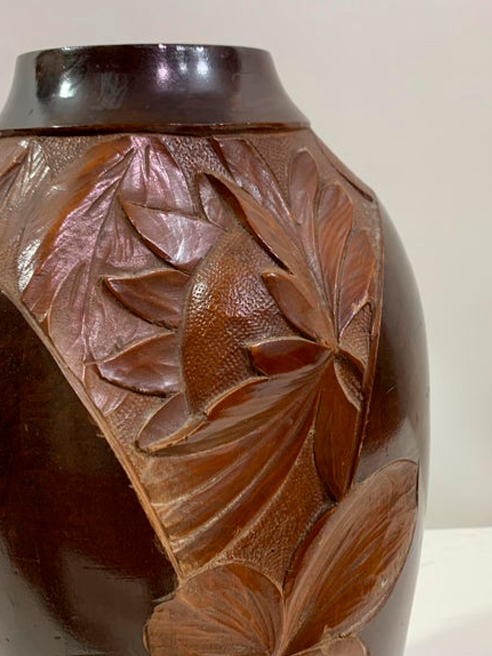 Mid - 20th Century Vintage Hand Carved Wooden Vase 2 Signed Dupia For Sale 1