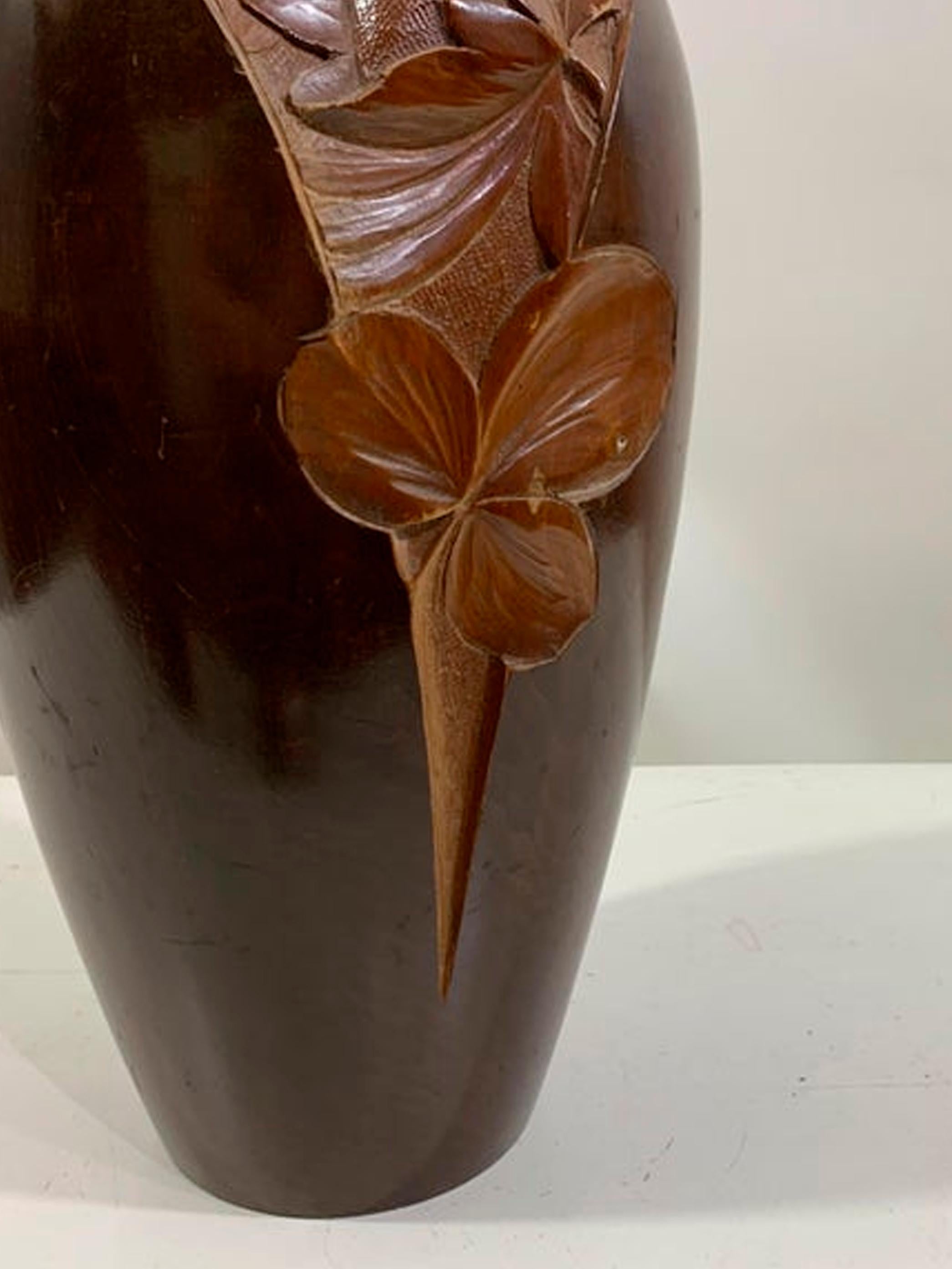 Mid - 20th Century Vintage Hand Carved Wooden Vase 2 Signed Dupia For Sale 2