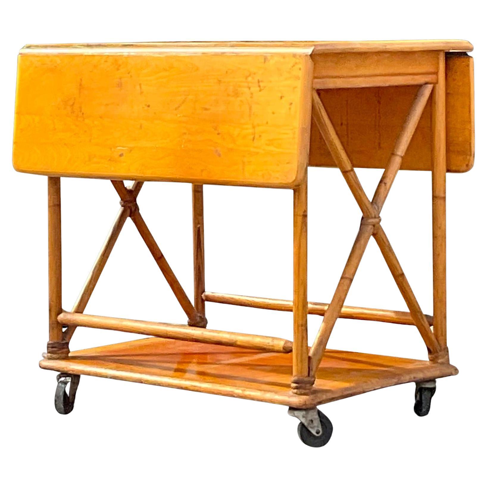 Mid 20th Century Vintage Heywood Wakefield Maple Bar Cart For Sale