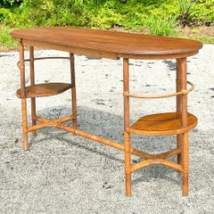 Mid 20th Century Vintage Heywood Wakefield Rattan Wrapped Console Table