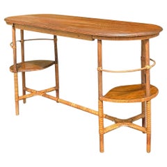 Mid 20th Century Vintage Heywood Wakefield Rattan Wrapped Console Table