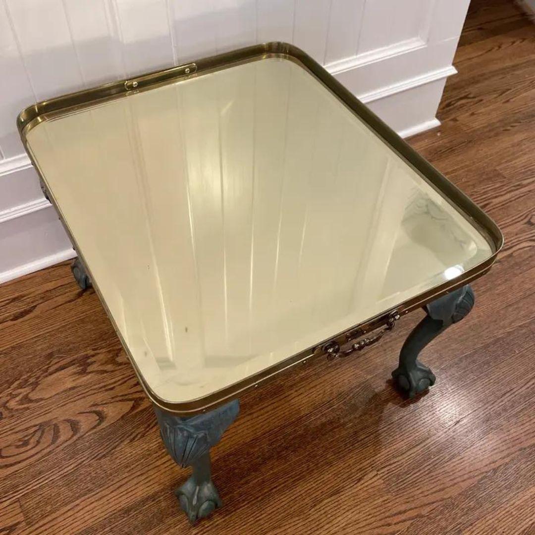 Mid 20th Century Vintage Hollywood Regency Mirrored Brass Cocktail Side Table Wi For Sale 4