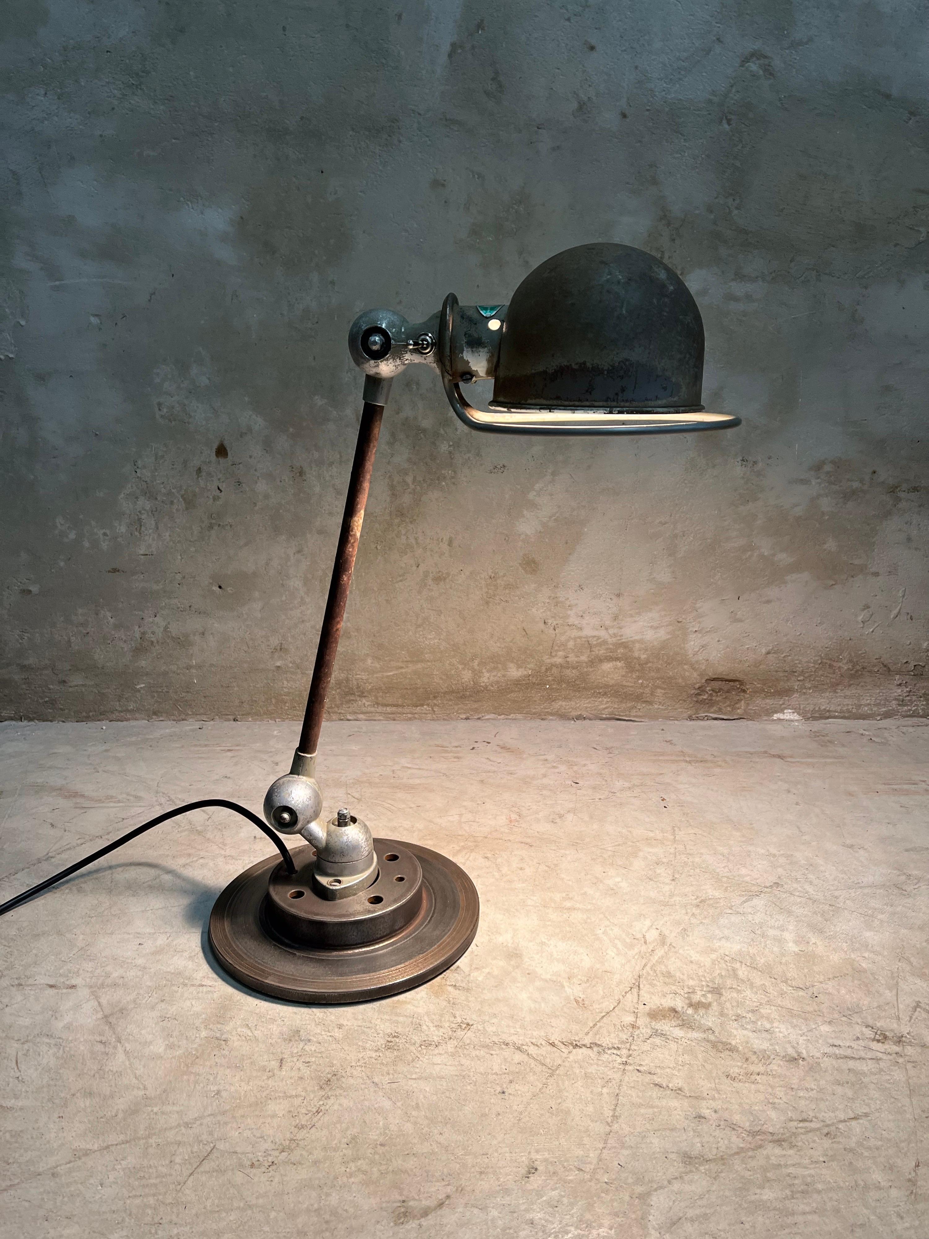 French Mid-20th Century Vintage Industrial Jieldé Table Lamp, Fantastic Patina