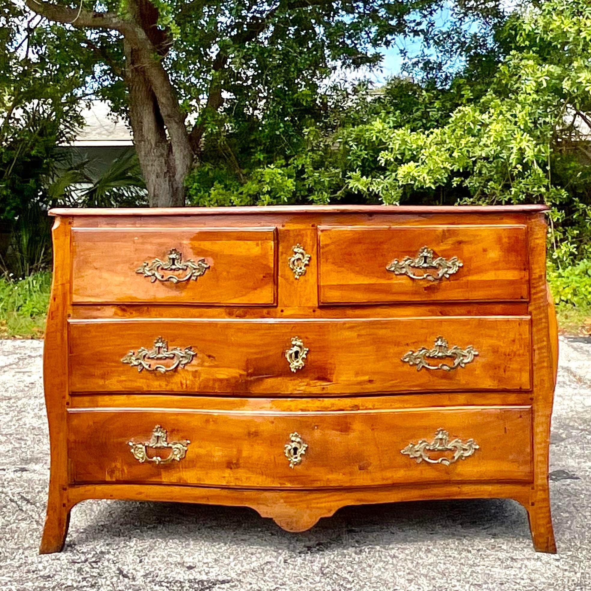 Mid 20th Century Vintage Italian Carved Italian Roll Front Dresser For Sale 1