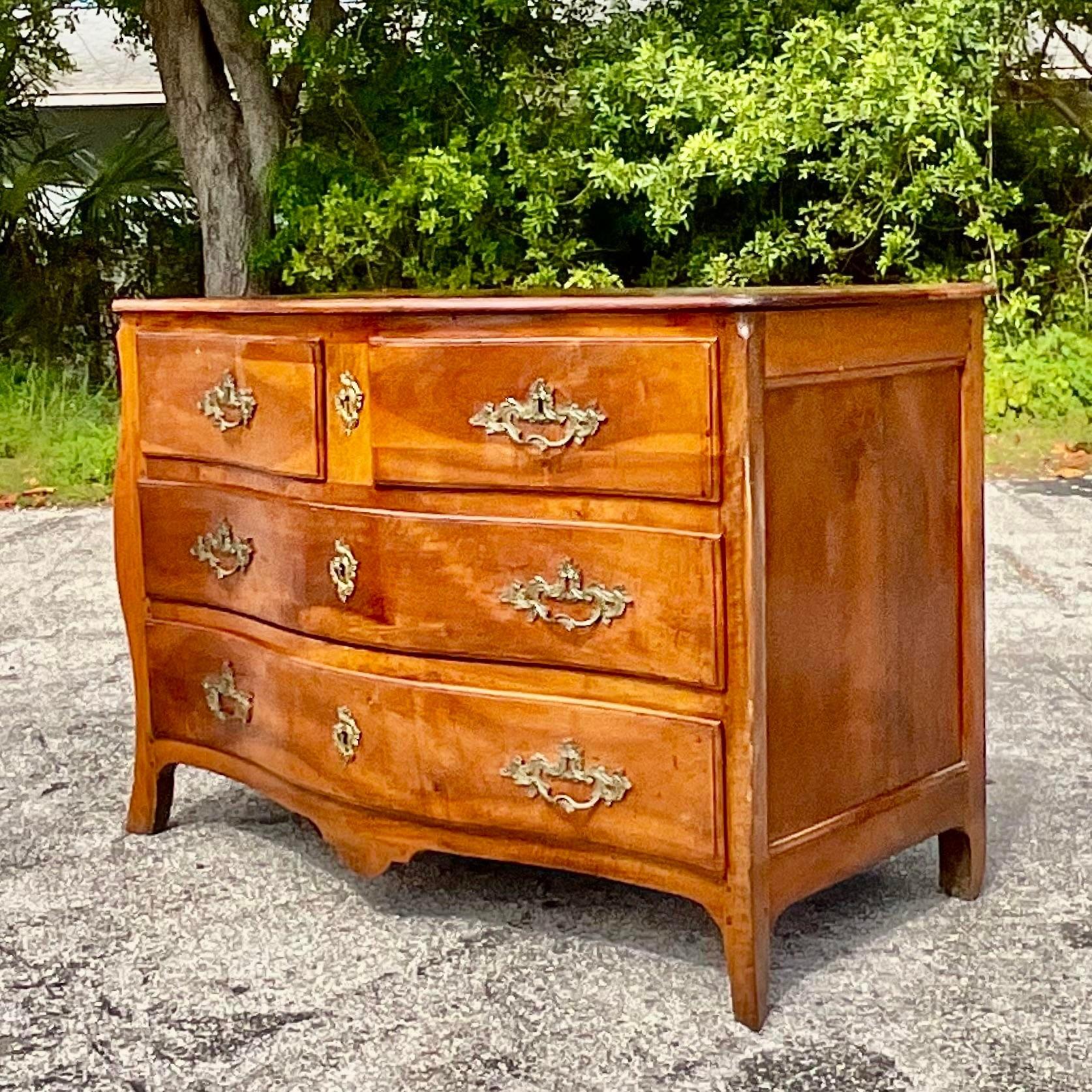 Mid 20th Century Vintage Italian Carved Italian Roll Front Dresser For Sale 2